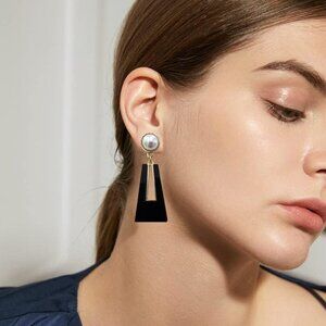 Black A Sparkly Geometric Dangle Drop Statement Jewelry Earrings for Women